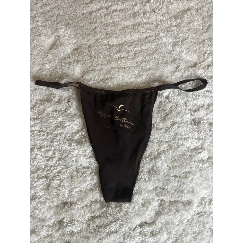NWOT Apple Bottoms Intimates Brown Lace Back Low Rise String Thong Size L Rare